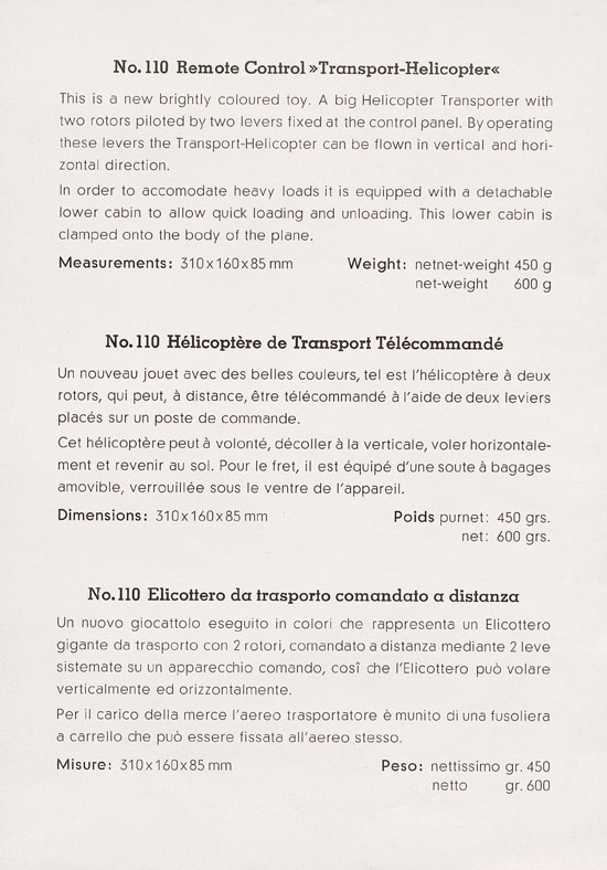 Biller-Bahn Produktblätter 1960