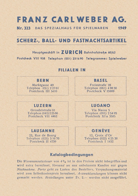 Franz Carl Weber Katalog Scherz, Ball und Fastnacht 1949