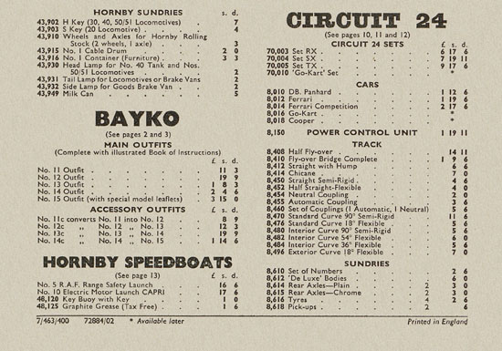 Meccano Bayko Hornby catalogue 1963