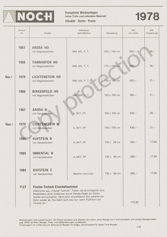 Noch Händler-Netto-Preise Werbeanlagen 1978