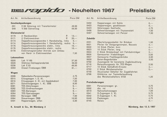 Arnold rapido Neuheiten 1967