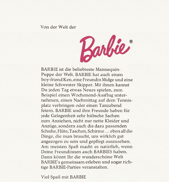 Barbie Prospekt 1965