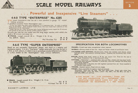 Bassett-Lowke Gauge 0 Scale Model Railways 1948