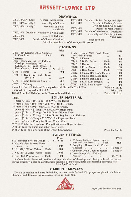 Bassett-Lowke Model Railways Gauge 0 and Gauge 00 catalog 1954