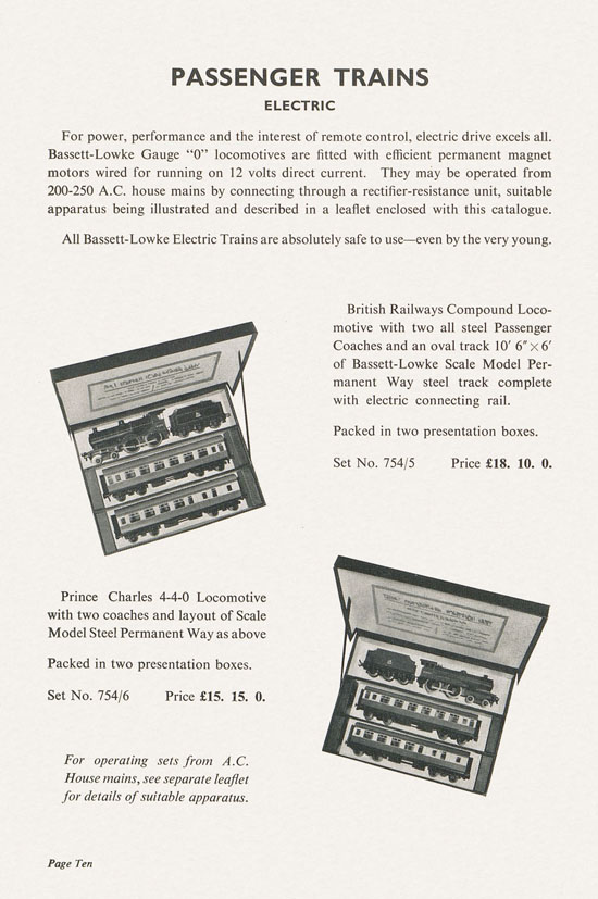 Bassett-Lowke Model Railways Gauge 0 and Gauge 00 catalog 1954