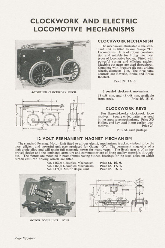 Bassett-Lowke Model Railways Gauge 0 and Gauge 00 catalog 1954