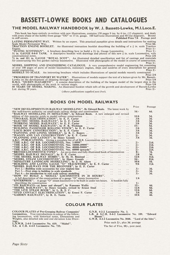 Bassett-Lowke Model Railways Gauge 0 and Gauge 00 catalog 1954