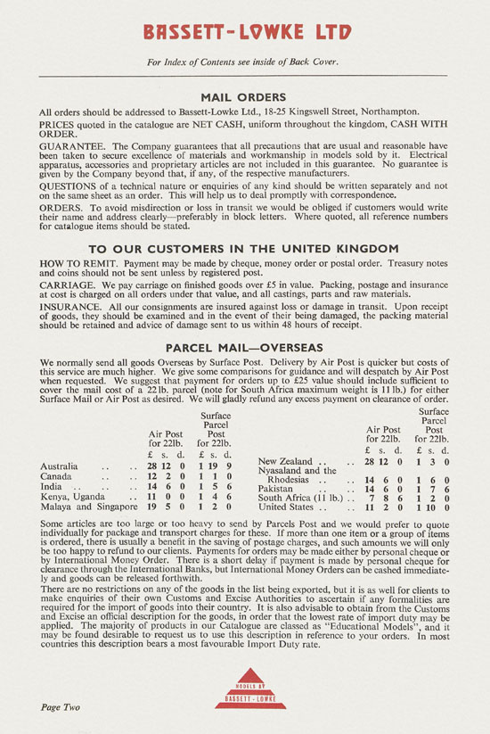 Bassett-Lowke Model Railway and Engineering catalogue 1959