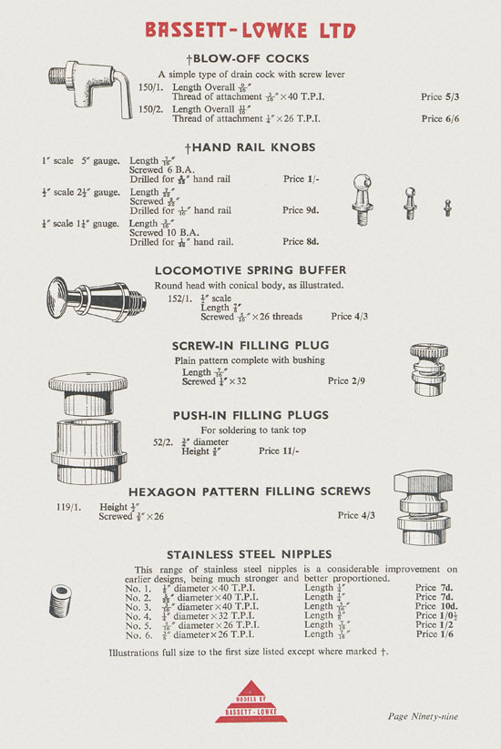 Bassett-Lowke Model Railway and Engineering catalogue 1959