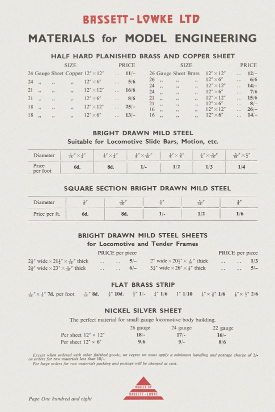 Bassett-Lowke Model Railway and Engineering catalogue 1959