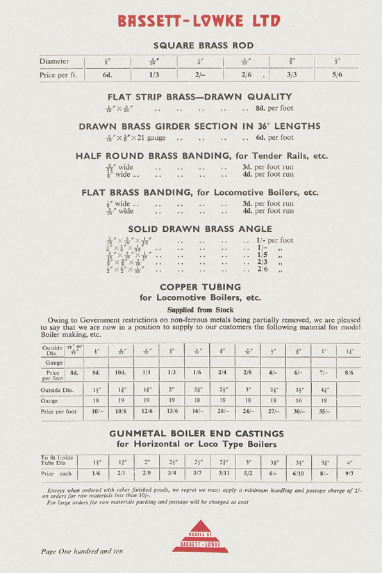 Bassett-Lowke Model Railway and Engineering catalogue 1959