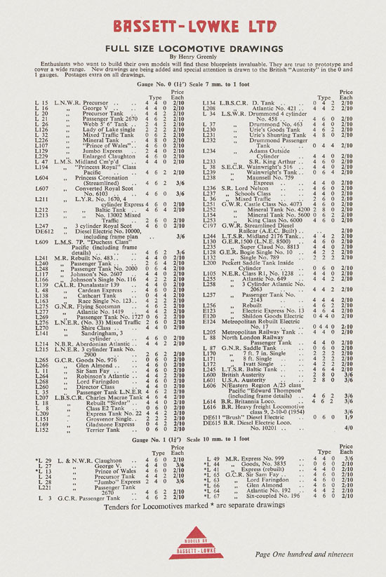 Bassett-Lowke Model Railway and Engineering catalogue 1959