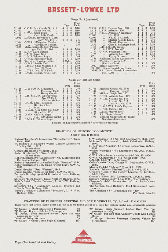 Bassett-Lowke Model Railway and Engineering catalogue 1959