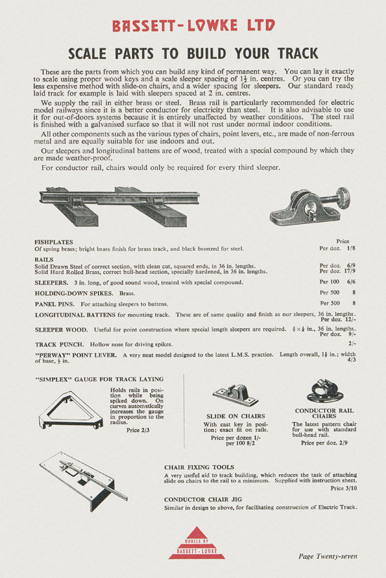 Bassett-Lowke Model Railway and Engineering catalogue 1959