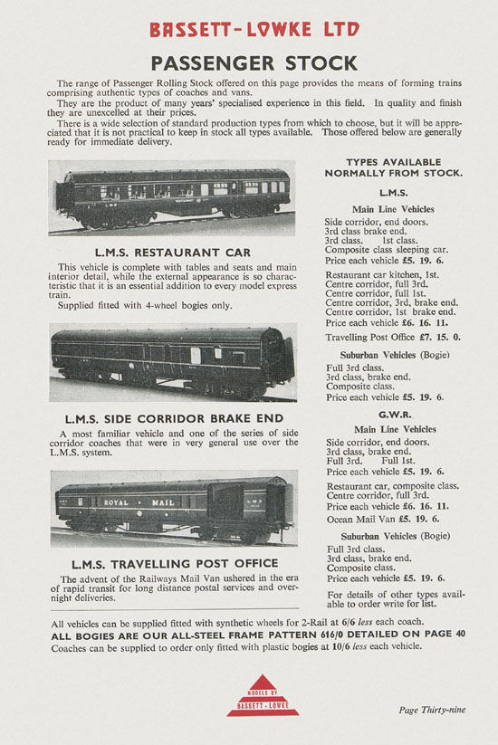 Bassett-Lowke Model Railway and Engineering catalogue 1959