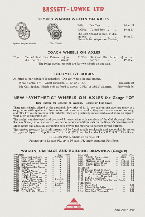 Bassett-Lowke Model Railway and Engineering catalogue 1959