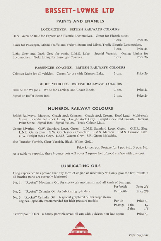 Bassett-Lowke Model Railway and Engineering catalogue 1959