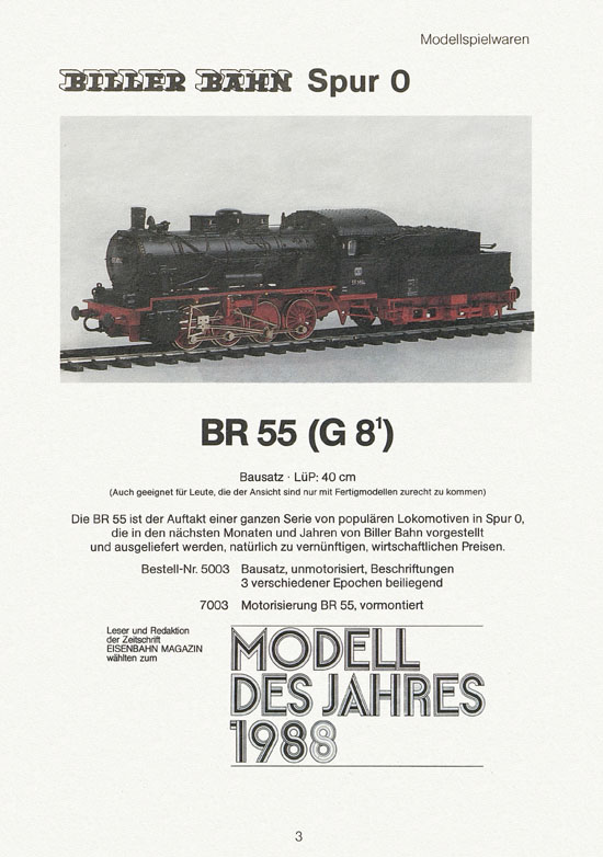 Seite 3 Biller-Bahn Katalog Spur 0 1988