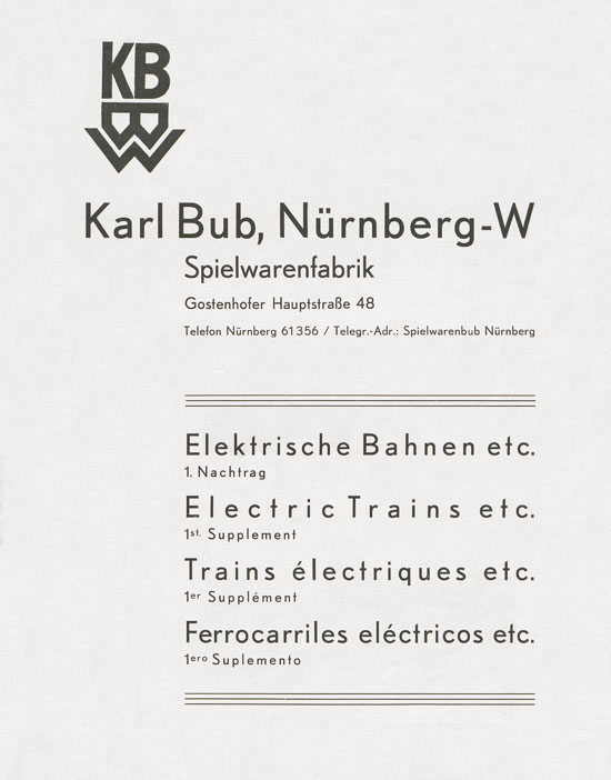 Karl Bub Spielwarenfabrik Nürnberg Katalog 1933