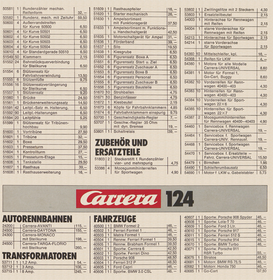 Carrera Autorennbahn Katalog 1975-1976