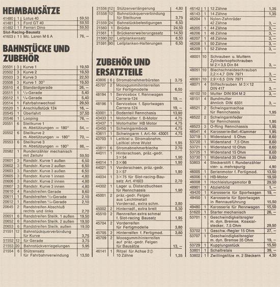 Carrera Autorennbahn Katalog 1975-1976