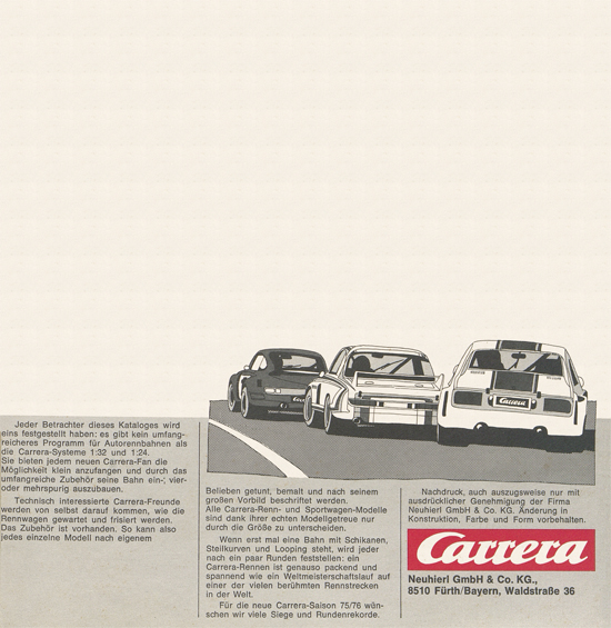 Carrera Autorennbahn Katalog 1975-1976