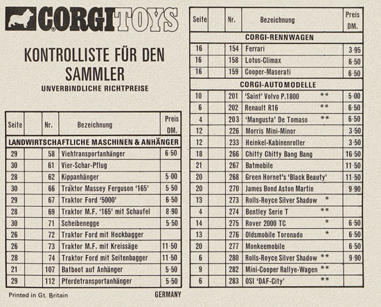 Seite 25 Corgi Toys Katalog 1970