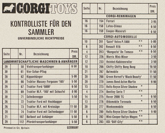 Corgi Toys Katalog 1970