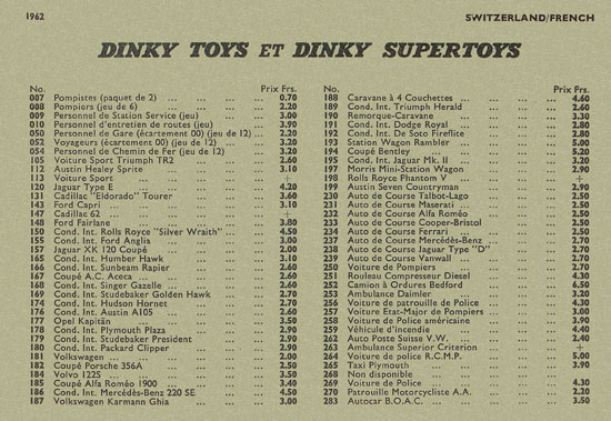 Dinky Toys 10th Edition Switzerland Katalog 1962