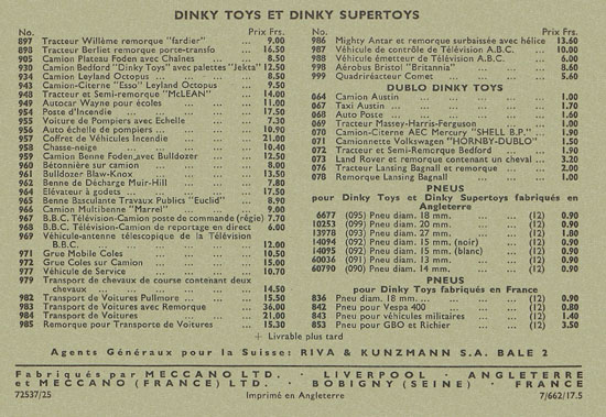 Dinky Toys 10th Edition Switzerland Katalog 1962