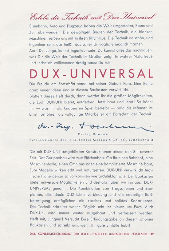 DUX Modellbau Katalog 1939