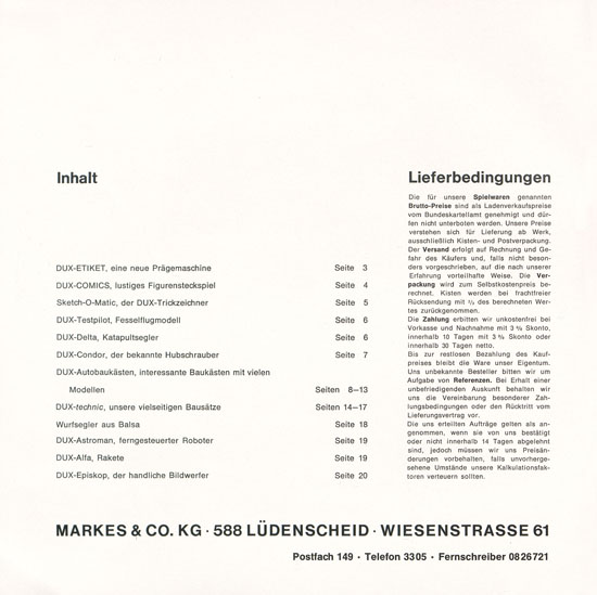 DUX Modellbau Katalog 1964