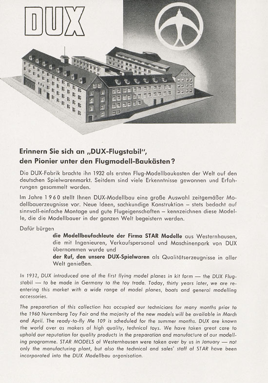 Seite 2 DUX Modellbau Flugmodelle Katalog 1960