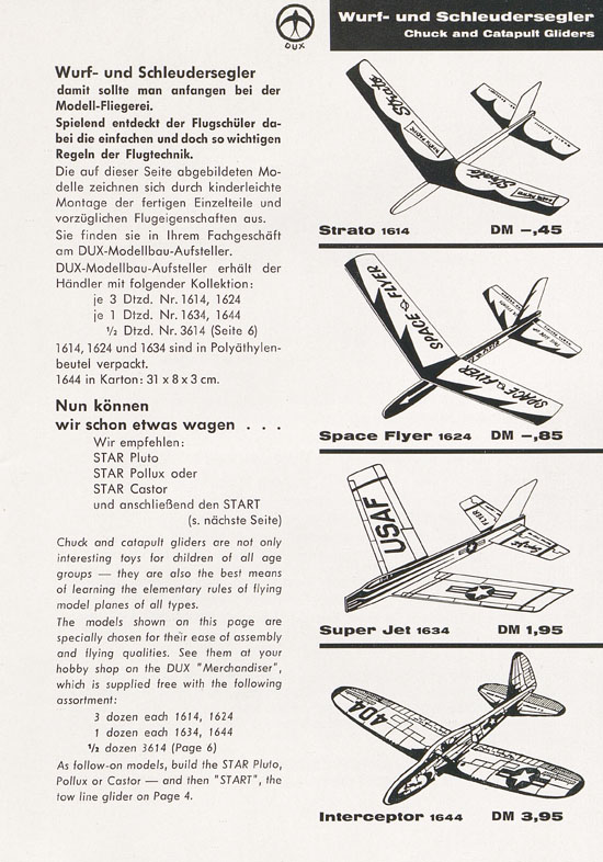 DUX Modellbau Flugmodelle Katalog 1960