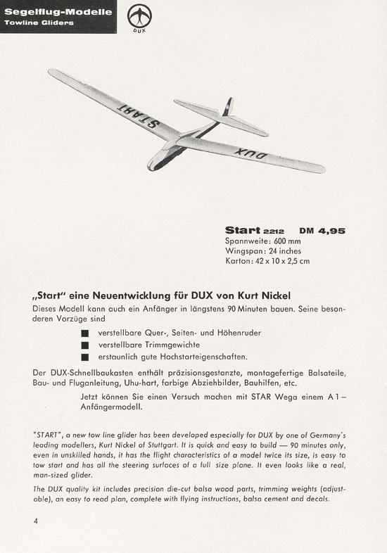 Seite 4 DUX Modellbau Flugmodelle Katalog 1960