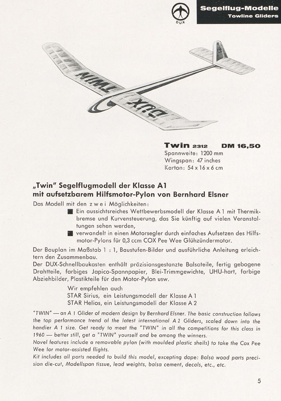 Seite 5 DUX Modellbau Flugmodelle Katalog 1960