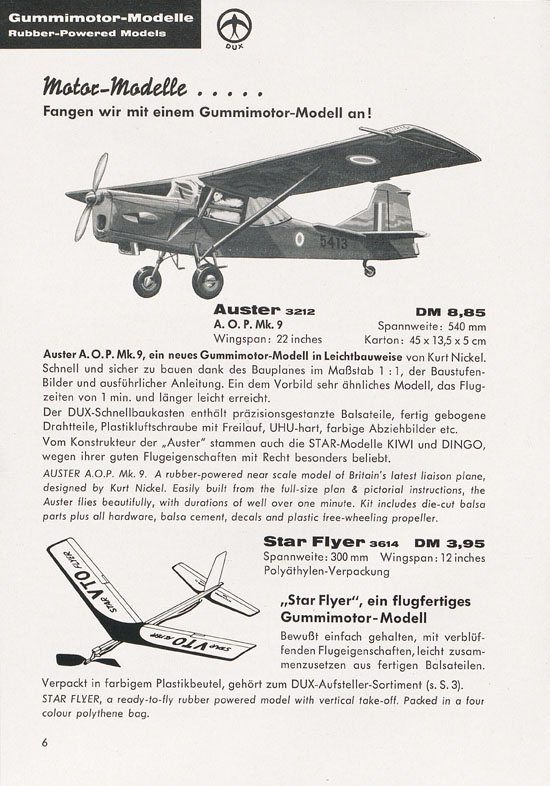 DUX Modellbau Flugmodelle Katalog 1960