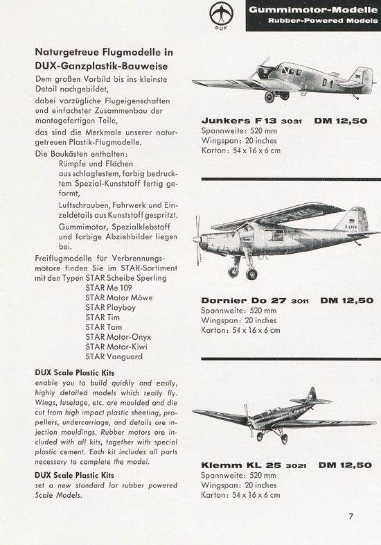 Seite 7 DUX Modellbau Flugmodelle Katalog 1960