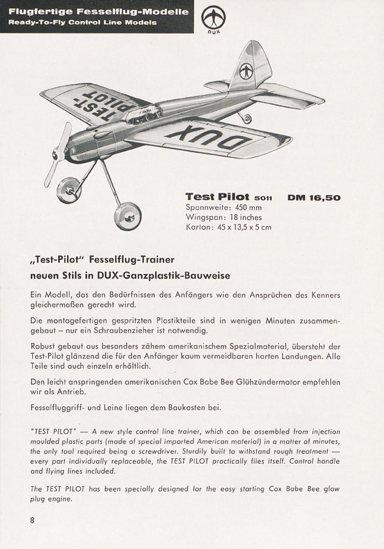 DUX Modellbau Flugmodelle Katalog 1960