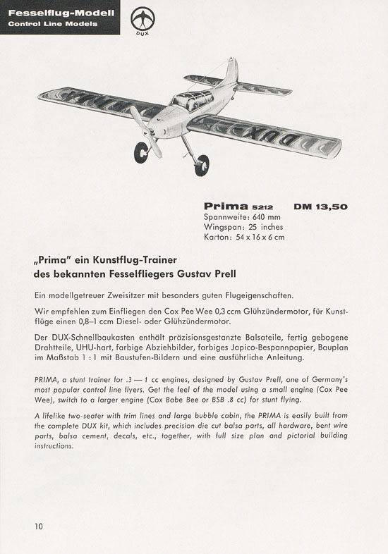 DUX Modellbau Flugmodelle Katalog 1960