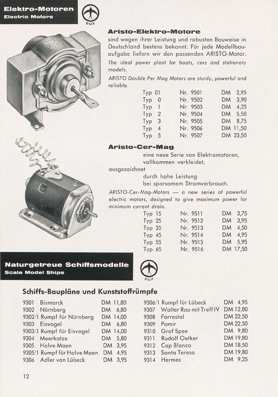 DUX Modellbau Flugmodelle Katalog 1960