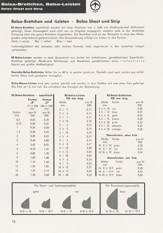 Seite 16 DUX Modellbau Flugmodelle Katalog 1960