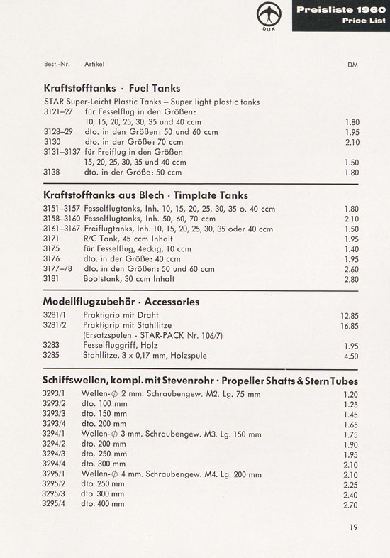 Seite 19 DUX Modellbau Flugmodelle Katalog 1960