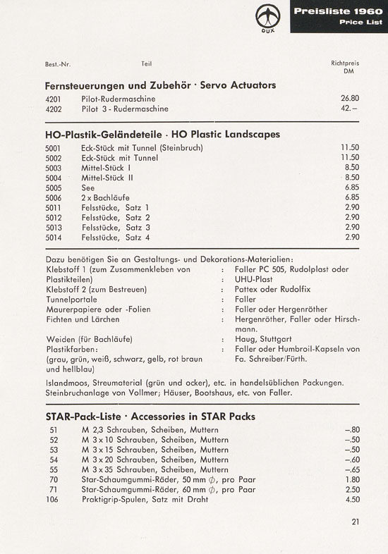 Seite 21 DUX Modellbau Flugmodelle Katalog 1960