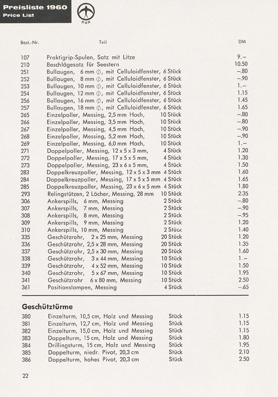 DUX Modellbau Flugmodelle Katalog 1960