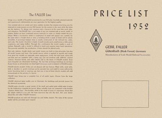 Faller Preisliste 1952