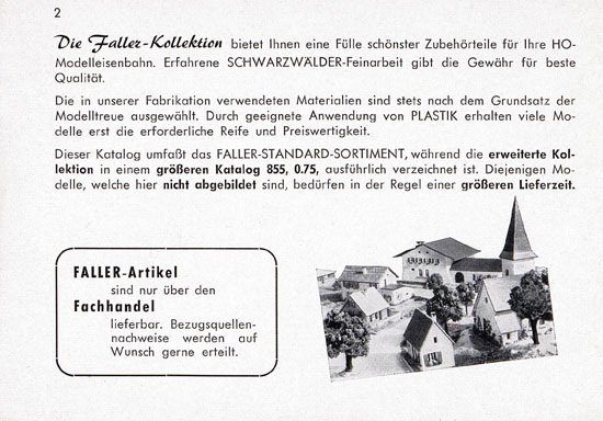 Seite 2 Faller Katalog Standard-Sortiment 1955