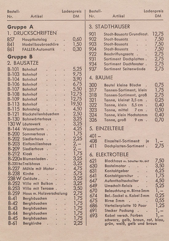 Seite 3 Faller Preisliste 1957