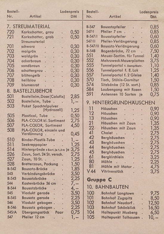 Seite 4 Faller Preisliste 1957
