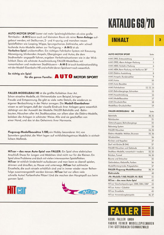 Seite 3 Faller Katalog 1969-1970